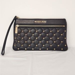 Michael Kors Black and Gold Quilted Wristlet